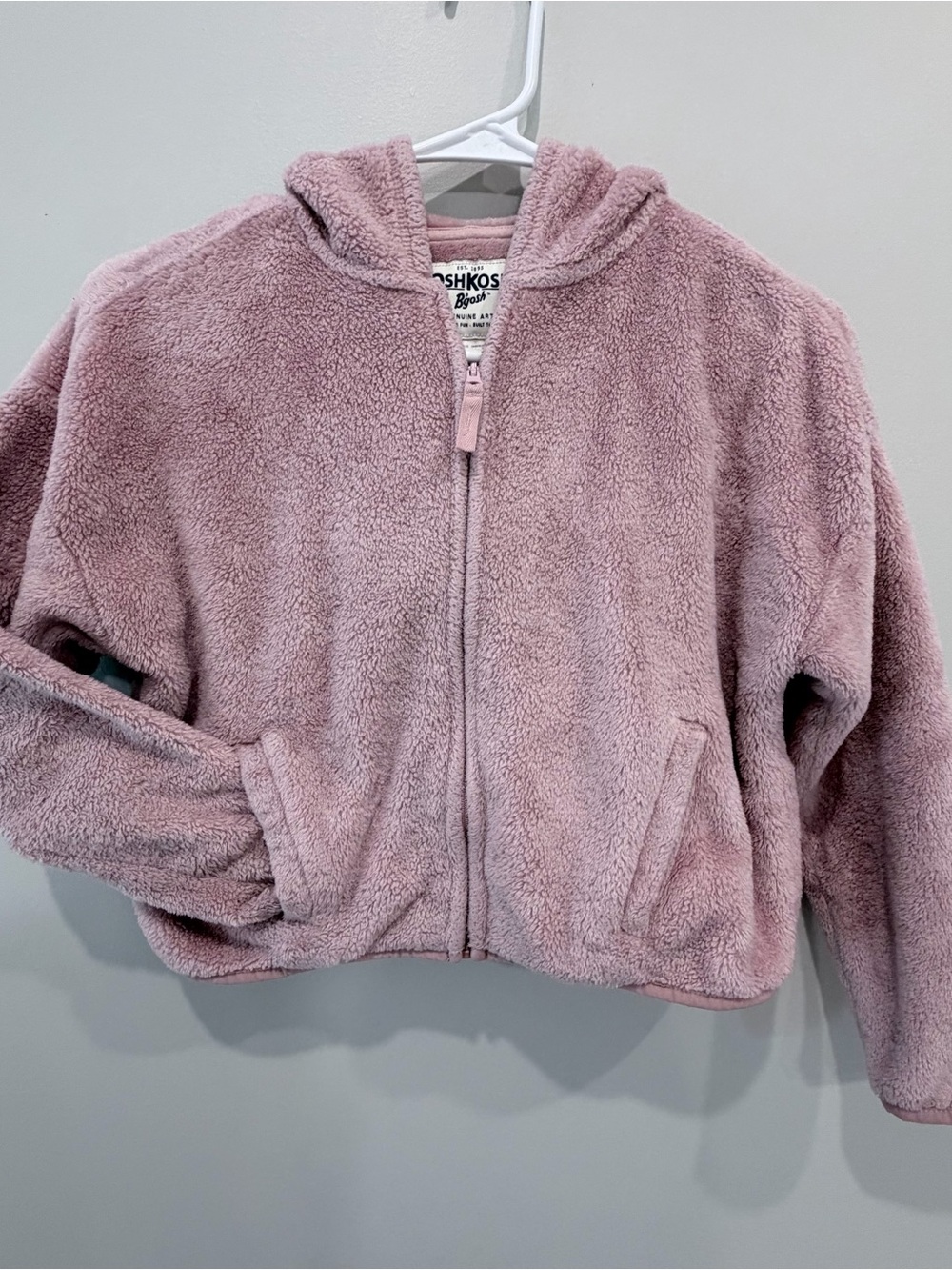 OshKosh B'gosh Plush Zip Hoodie in Light Mauve Pink